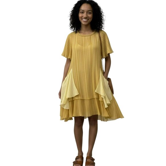 Max Studio Golden Yellow Silk Ruffle Dress | Special Edition | Size S - Picture 1 of 16